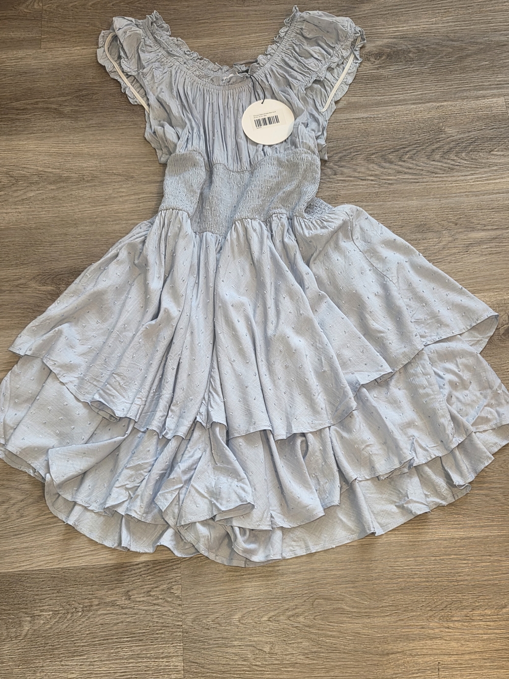 Princess Polly Light Blue Off-Shoulder Smocked Romper - Picture 3 of 10